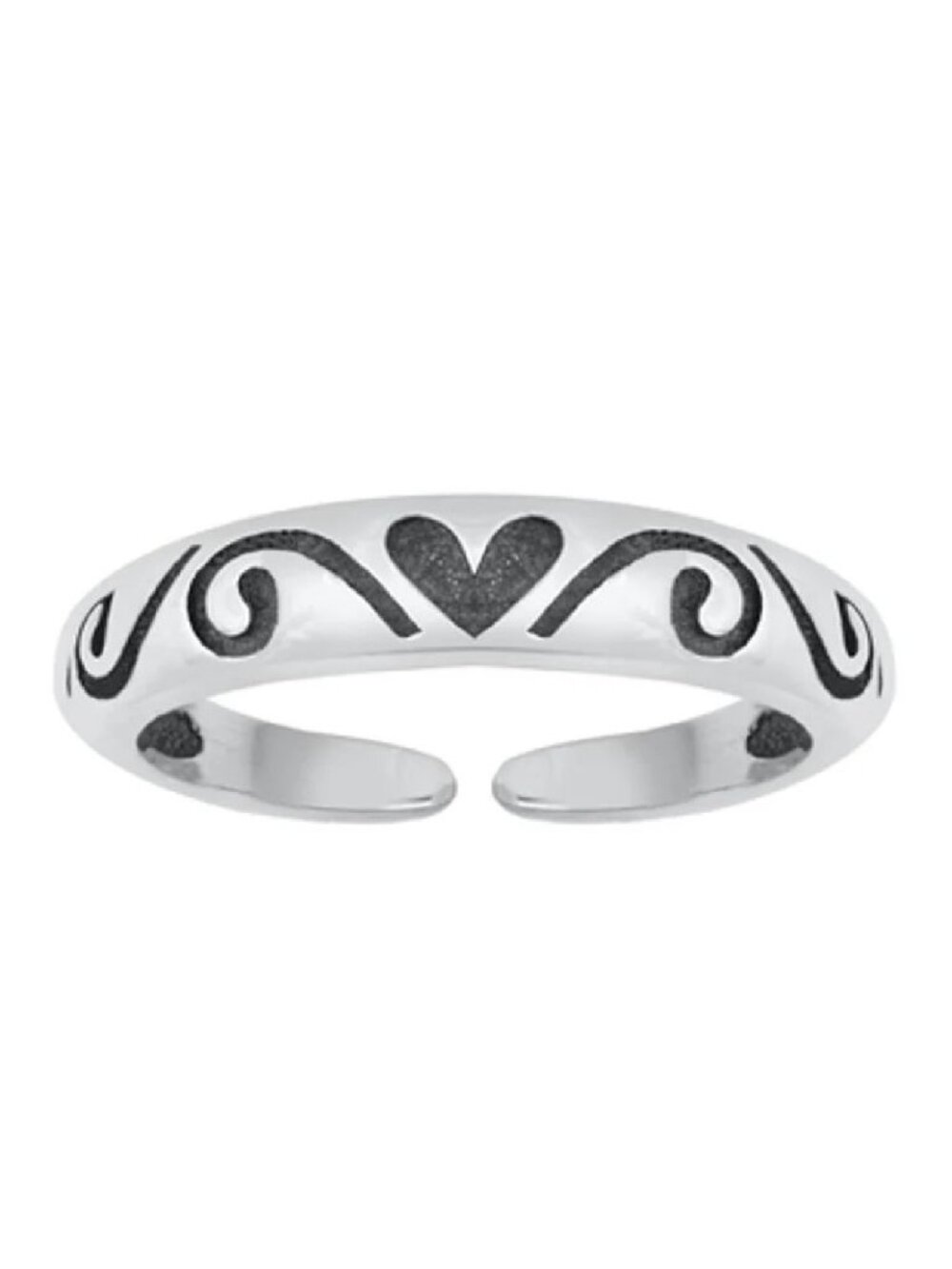NWT- Sterling Silver (925) Polished, Oxidized Heart Toe Ring, Adjustable Size